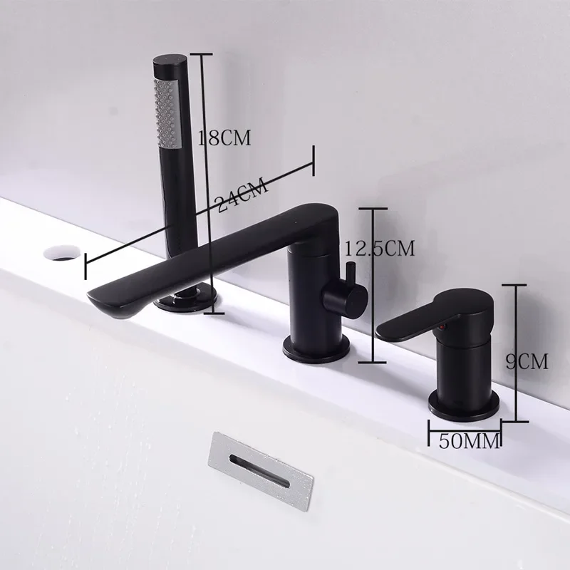 Matte Black Bathtub Mixer with Rainfall Hand Shower Double Function Bathtub Faucet Set Deck Mounted Bath Shower Bath Faucet Mixe