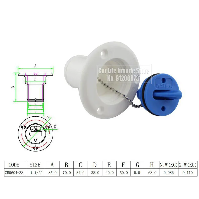 Water Tank Cover RV Caravan Water Inlet Accessories 38mm Plastic Water Injection Outlet RV Yacht Accessory Parts New