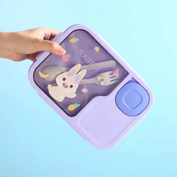 Bento Lunch Box For Kids Girls Cartoon Students Kawaii Cute Pony Heated 3 Grid Sandwich Snack Food Box Special Canteen Rabbit