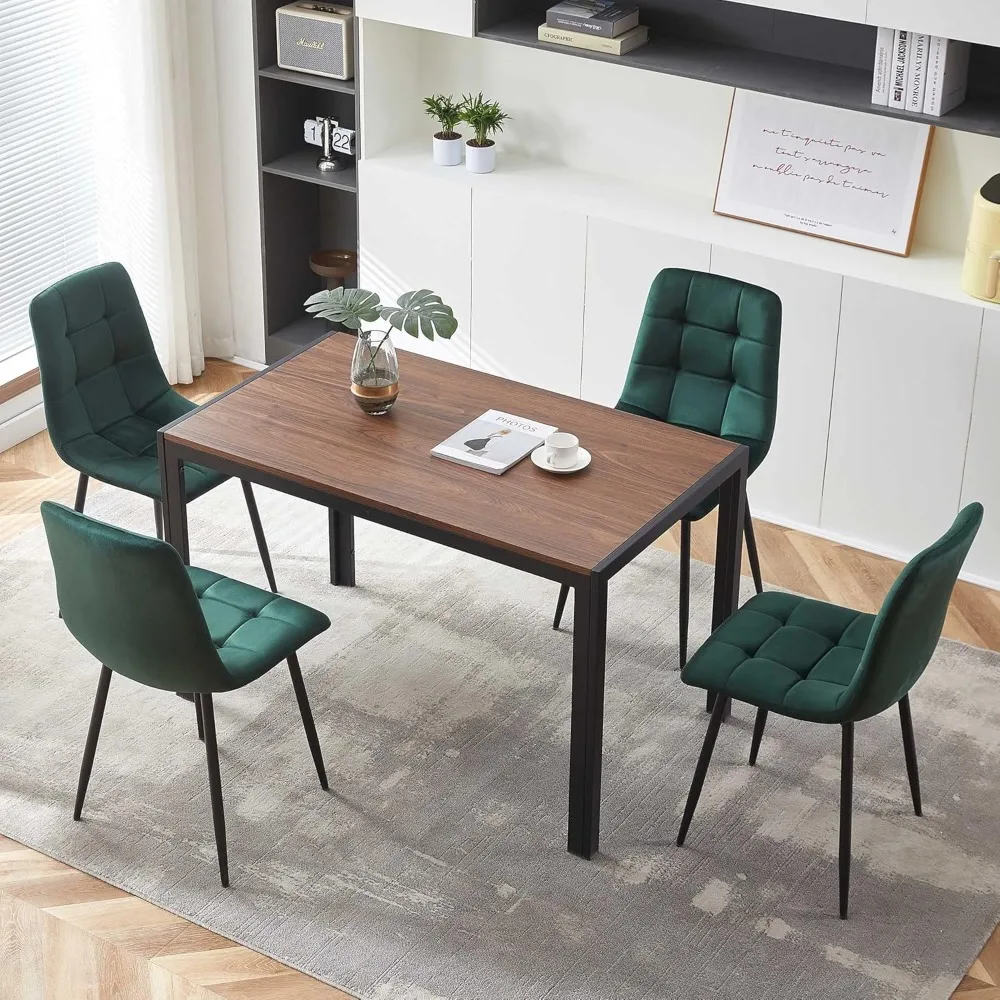 Modern Dining Room Set for 4, 5 Pieces  Table Set, Solid Walnut Table Imitation Wood with Sturdy Metal