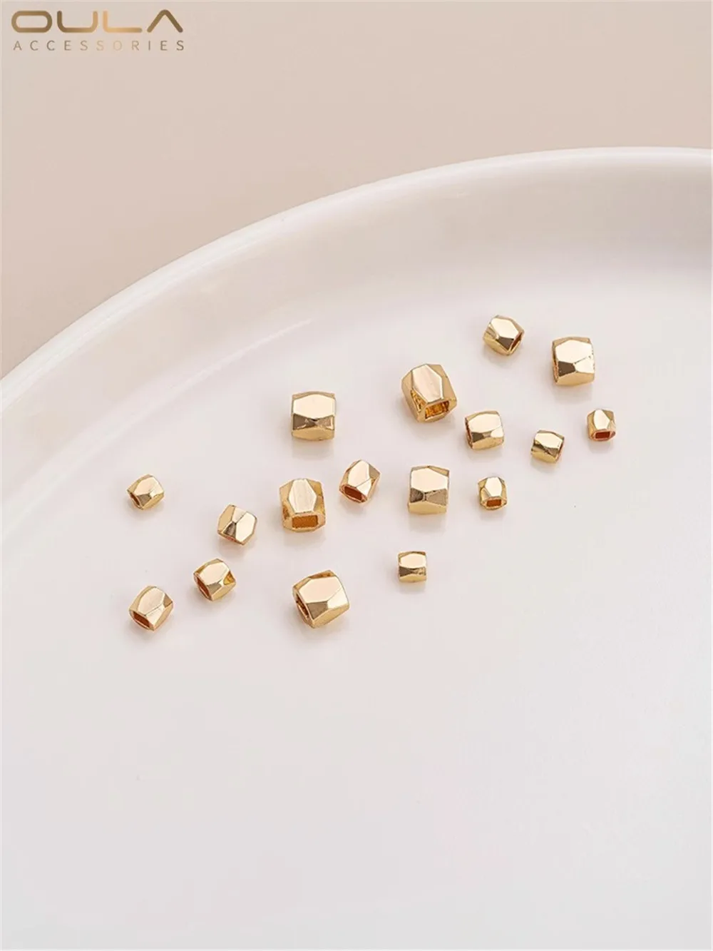 

14k Copper Gold Cut Corner Bead Diamond Hexagonal Gold Bead DIY String Bracelet Separated Bead Loose Bead Jewelry Accessories