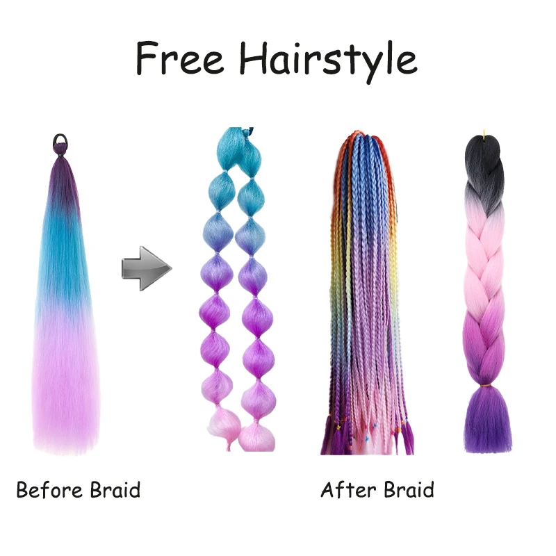 26Inch Synthetic 2pcs Ponytail Hair Extension Long Straight DIY Braid Gradient Rainbow Colorful Hair for Festival Daily Use image 4