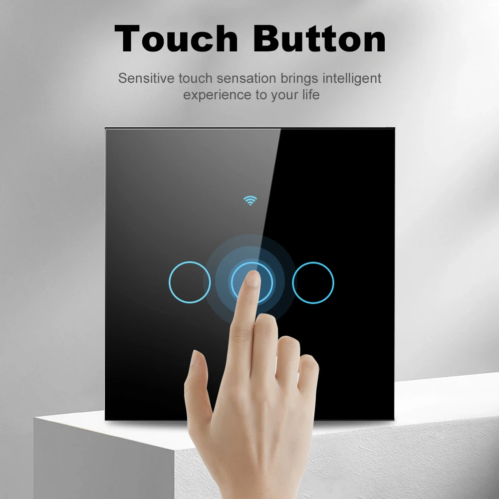 Tuya Smart Wifi EU Wall Glass Touch Switch No Neutral Wires Wireless Remote Control Light Switch 1-4ang dla Alexa Google Home