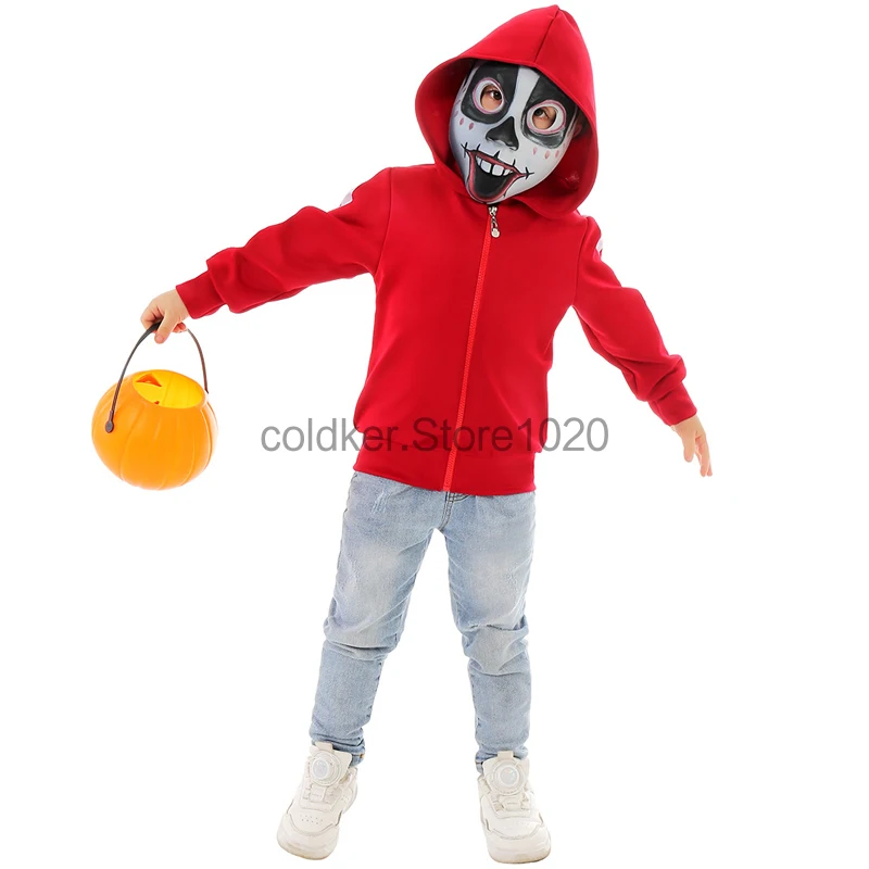 Kids Anime Moive Miguel Cosplay Costumes Boys Red Hoodie Jacket With Terror Mask Halloween Day Of The Dead Costumes For Children