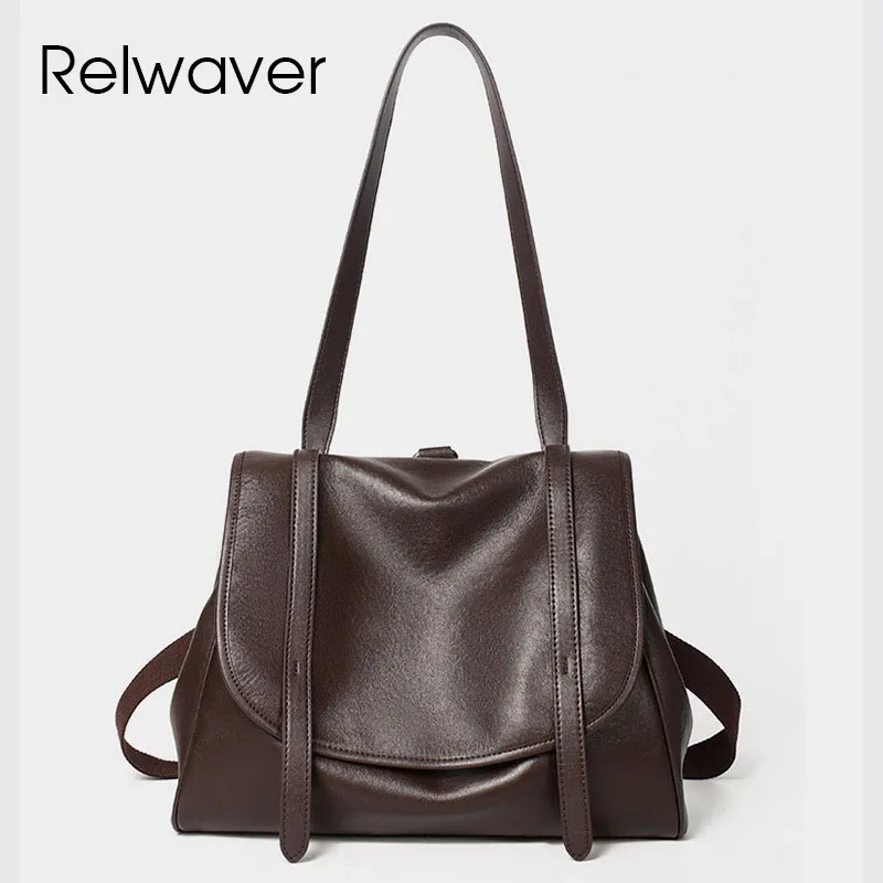 

Relwaver genuine leather backpack coffee women backpack fashion backpack 2026 spring summer multi-function shoulder bag
