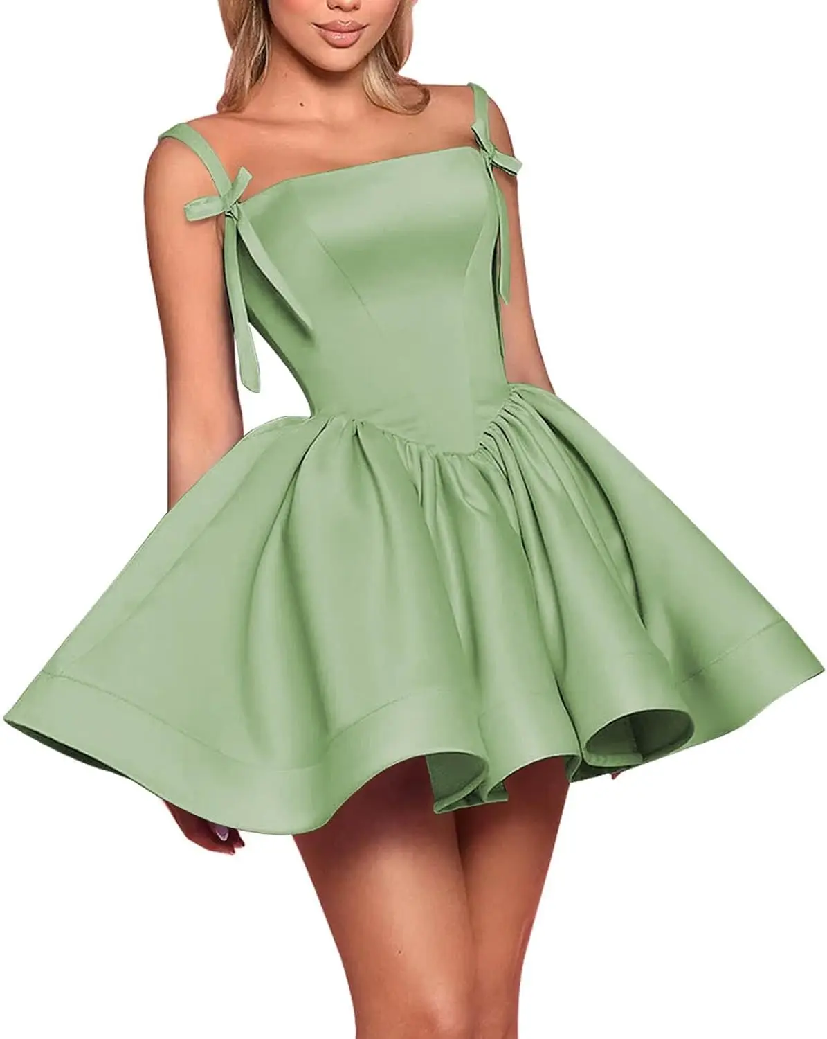 

Homecoming Dresses Short Prom Dresses for Teens 2025 Satin Scoop Neck HOCO Dress with Bow Pockets Above Knee , Mini