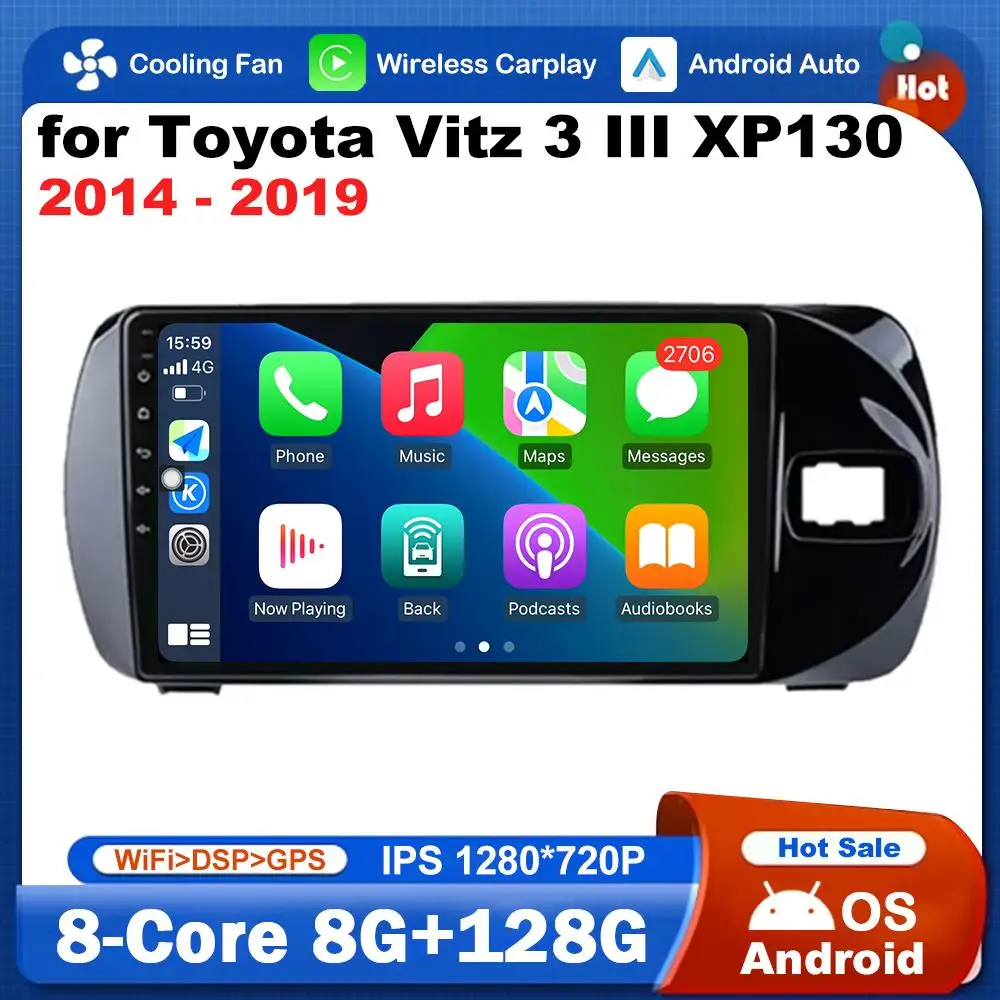 

RHD Android System Head Unit GPS Navi 4G for Toyota Vitz 3 III XP130 2014 - 2019 IPS Screen Car Radio Multimedia Player WiFi BT