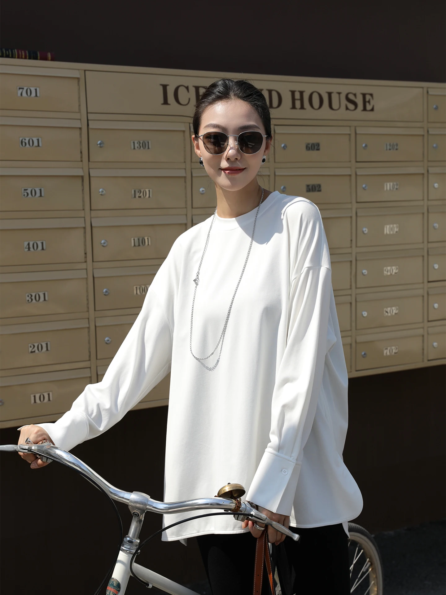 

Свободный круглый топ с длинным рукавом, однотонный, базовый, женский, модный дизайн, новинка зимы, удобная внутренняя одежда, верхняя часть.