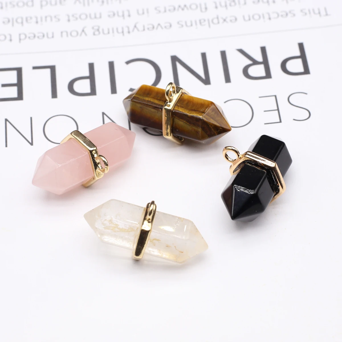 Natural Stone Rose Quartz Double Pointed Hexagonal Pendant Jewelry Stone Jewelry DIY Necklace Accessories