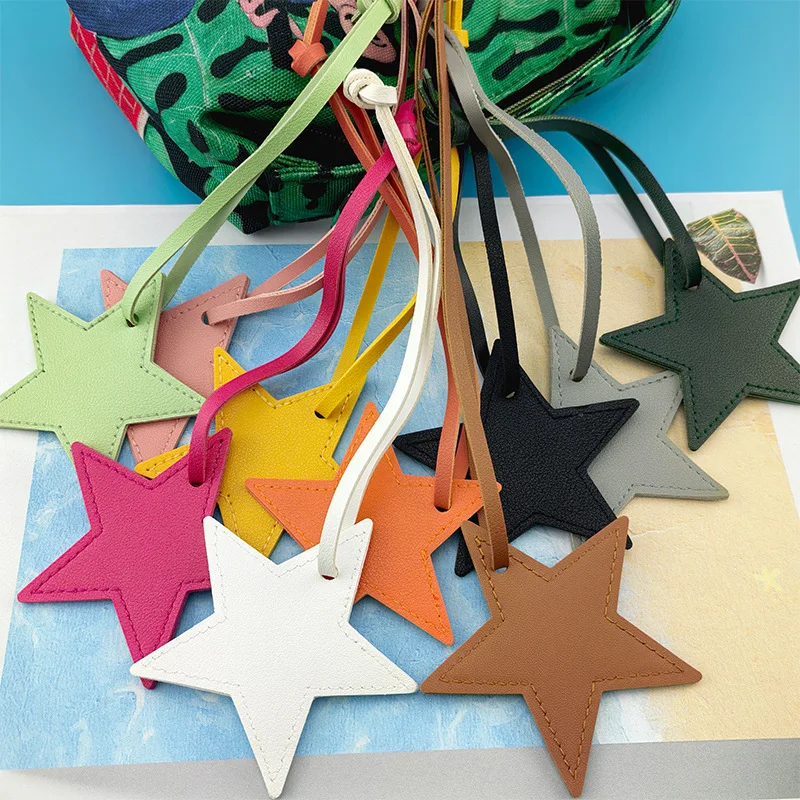 New Solid Color Leather Five-pointed Star Keychain Pendant Simple Star Pu Leather Pendant Keychain High-end Bag Pendant