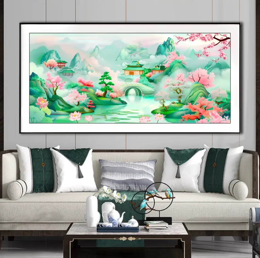 9ct 123x55cm Beautiful Scenery Embroidery DIY Chinese Style Printed Kits Cross Stitch Needlework Set Home Decor Crafts