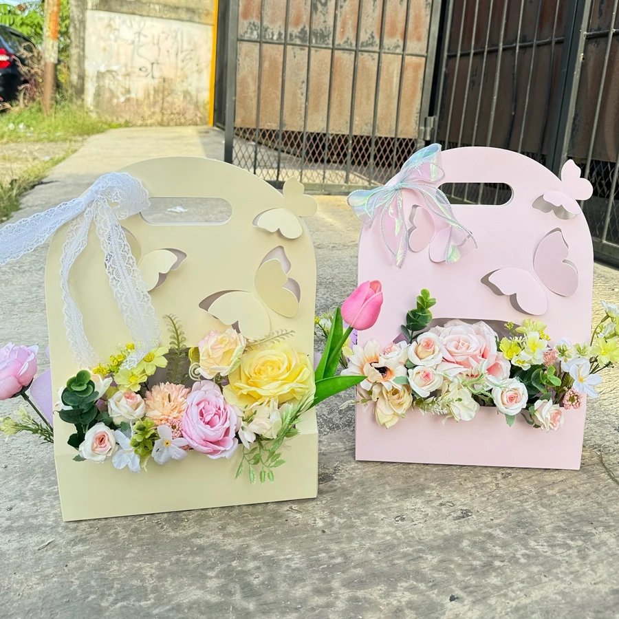 5/10Pcs Butterfly Flower Box, Hand Flower Basket, Paper Flower Box, Flower Arrangement Bag, Flower Packaging Gift Box