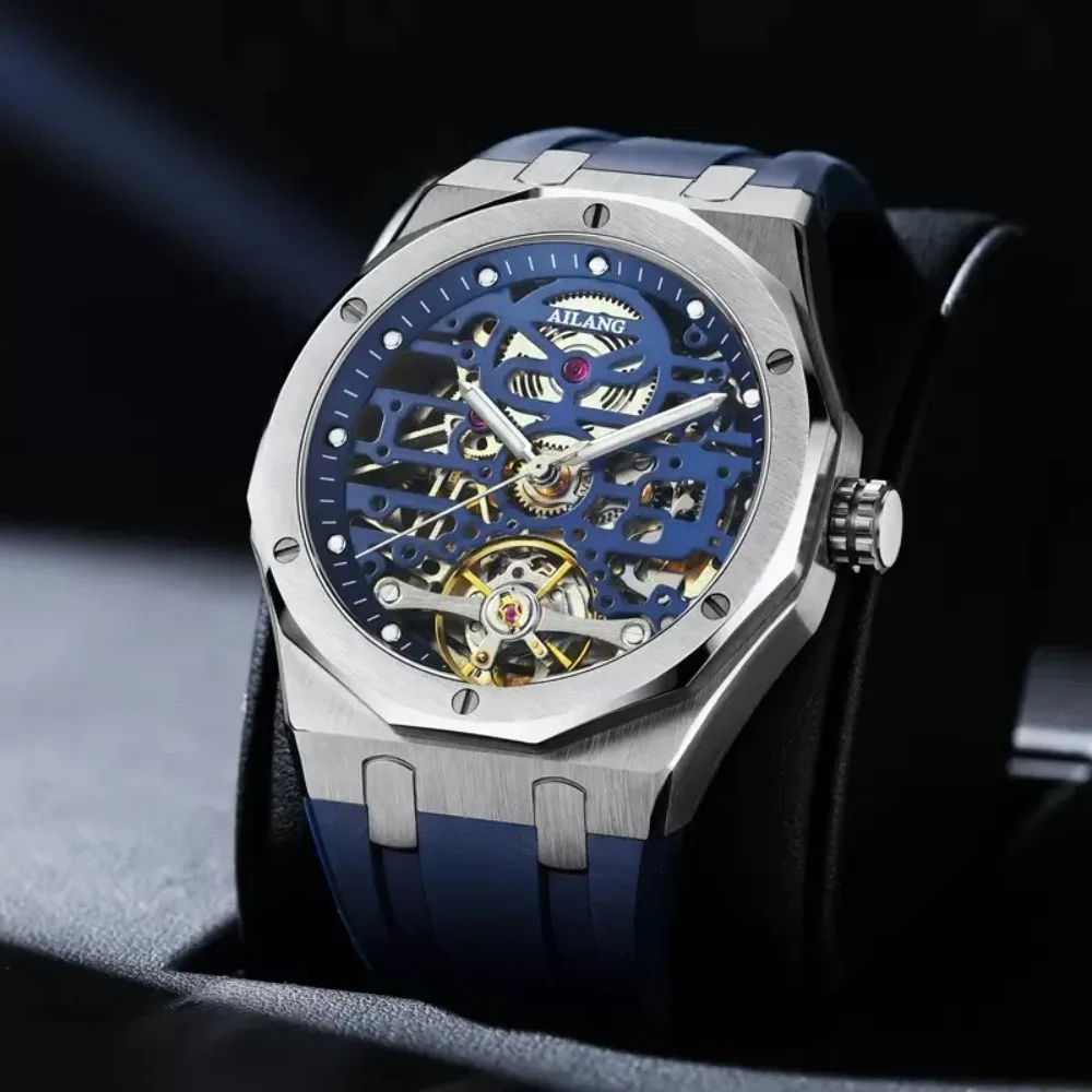 

AILANG Luxury Tourbillon Mechanical Watch for Men Fashion Hollow Automatic Watch Men Sports Silicone Waterproof Skeleton Watches