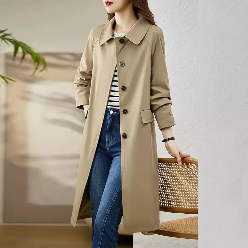 

New Spring High End Female Coat Loose Long Trench Coat Women England Single Breasted Khaki Women Windbreaker Larger Size Outwear