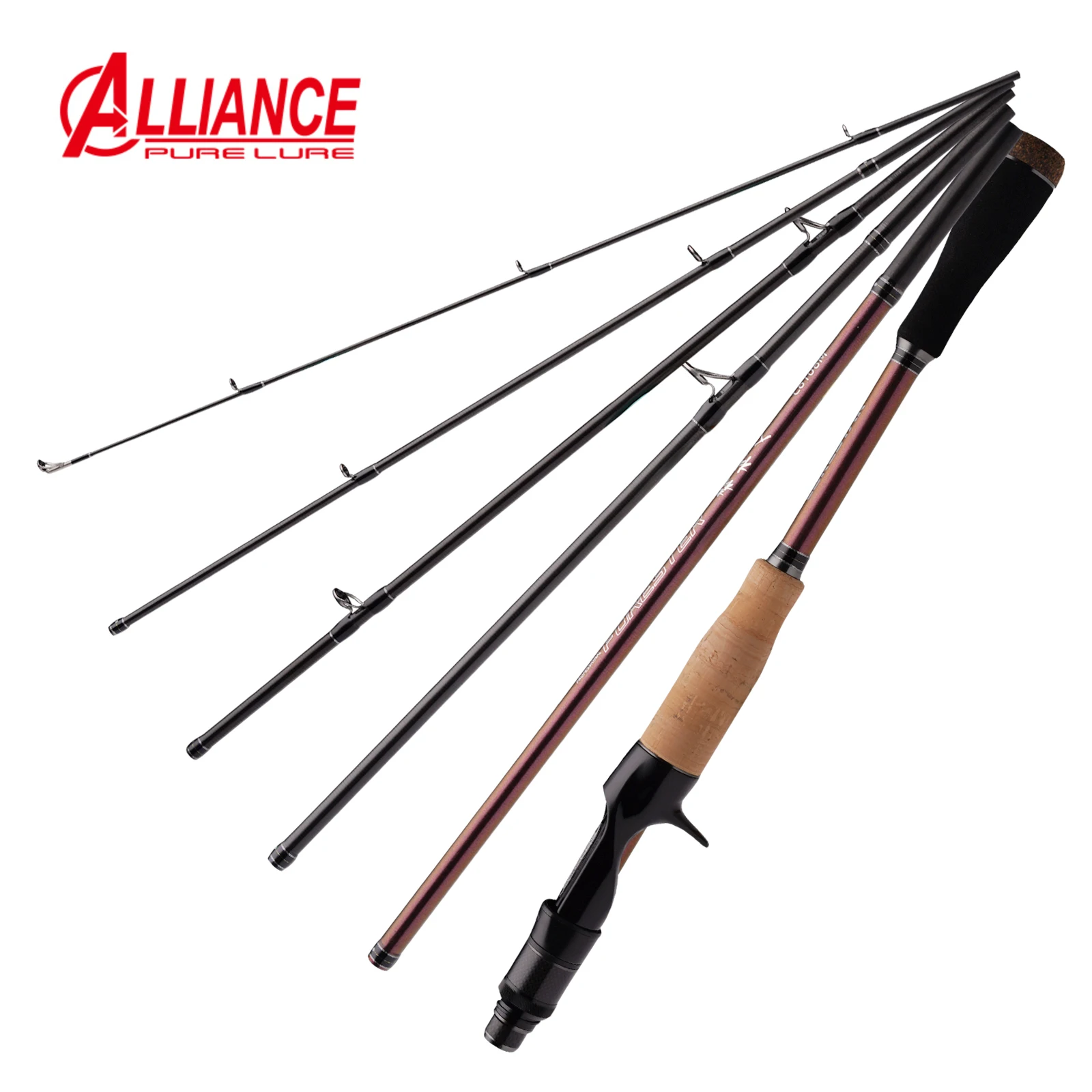 PURELURE Freshwater Spinning Lure Fishing Rod Lightweight 6-Piece Travel Fuji Guides Cork Handle Trout Bass Crappie Pike