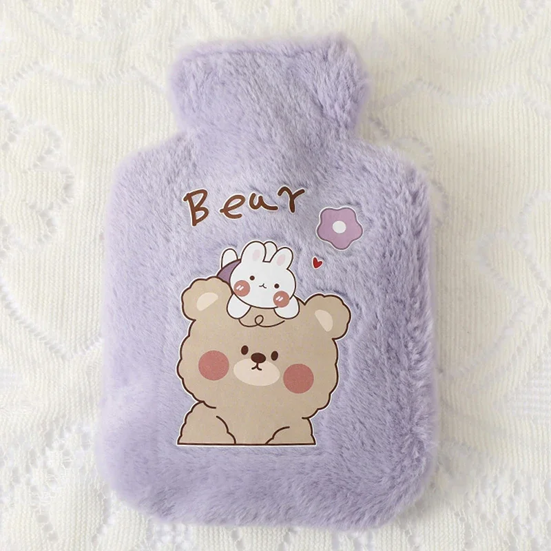 High Quality Hot Hold Water Thickened Hand Warmer Bag Soft Rabbit / Plush Bear Mini Hot Water Bag with Fur Cartoon Animal Cover