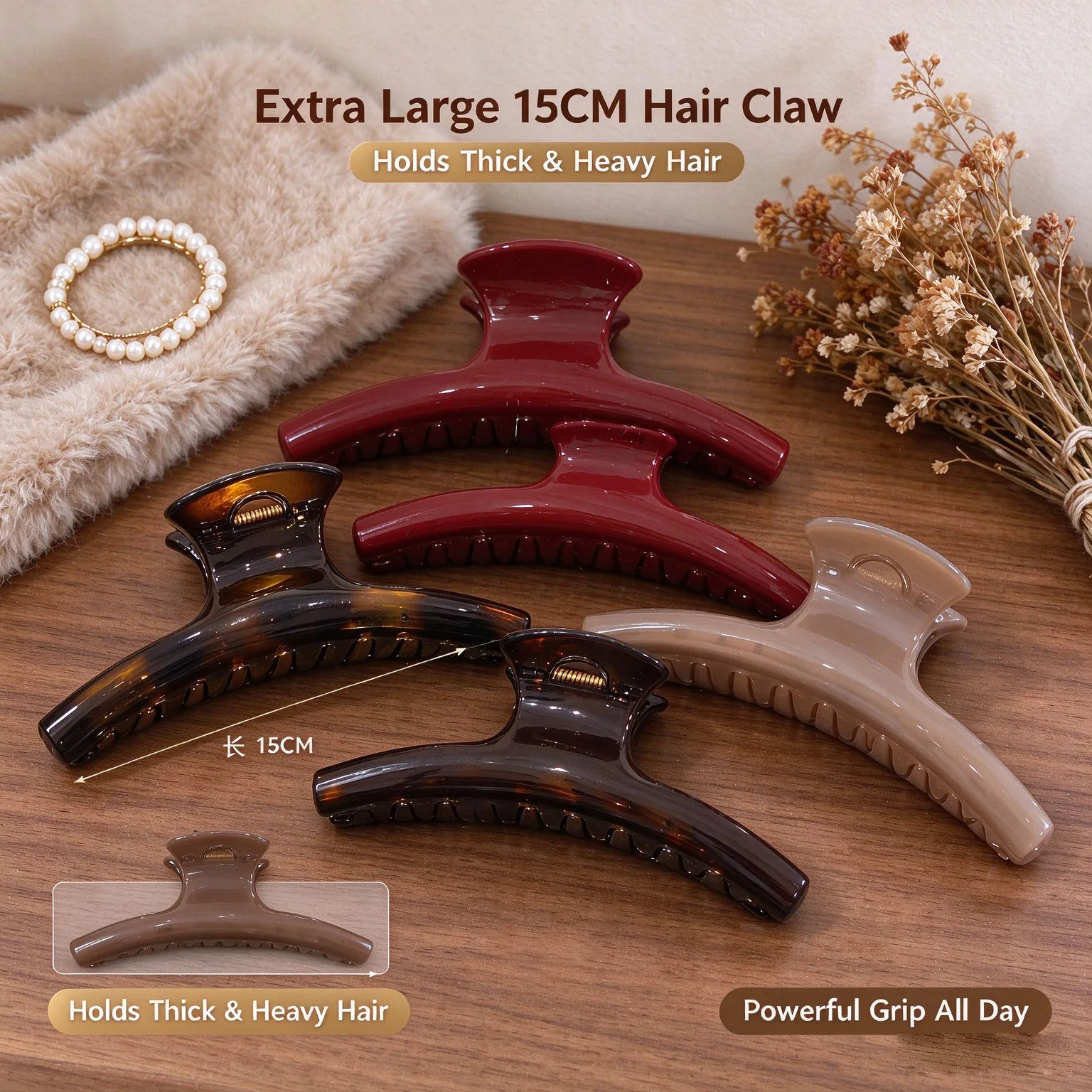 Elegant Solid 5.91in Large Hair Claw For Women Hair Ornament Long Thick Hair Hold Headband Claw Clip Hair Clip Hair Accessories