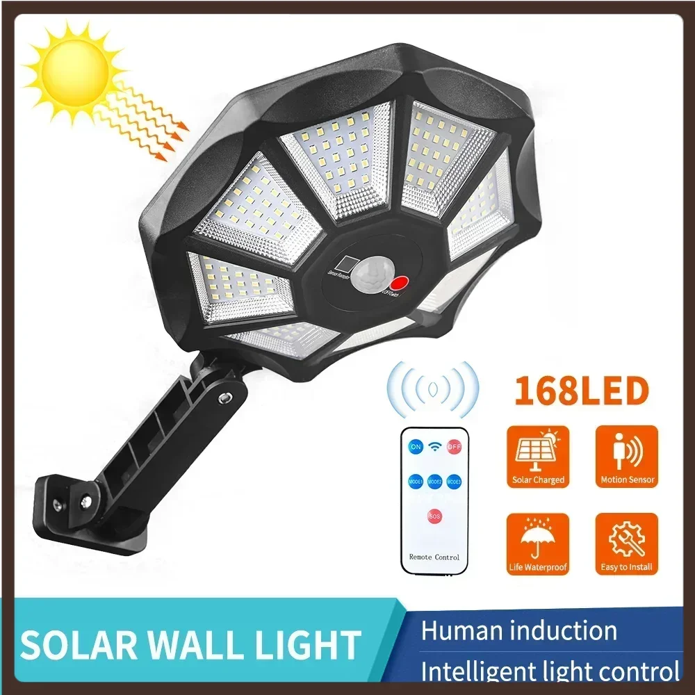 

168LED Solar Lights Outdoor 3 Modes Surfaces Flood Light with Motion Sensor Waterproof Solar Powered Wall Lamp for Yard Garden