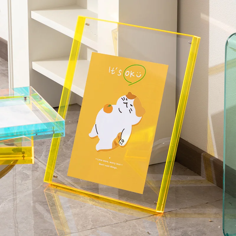 Grote acryl drijvende fotolijst display fotolijsten voor aan de muur gemonteerde tafelblad decor fotolijsten neon hangend frame