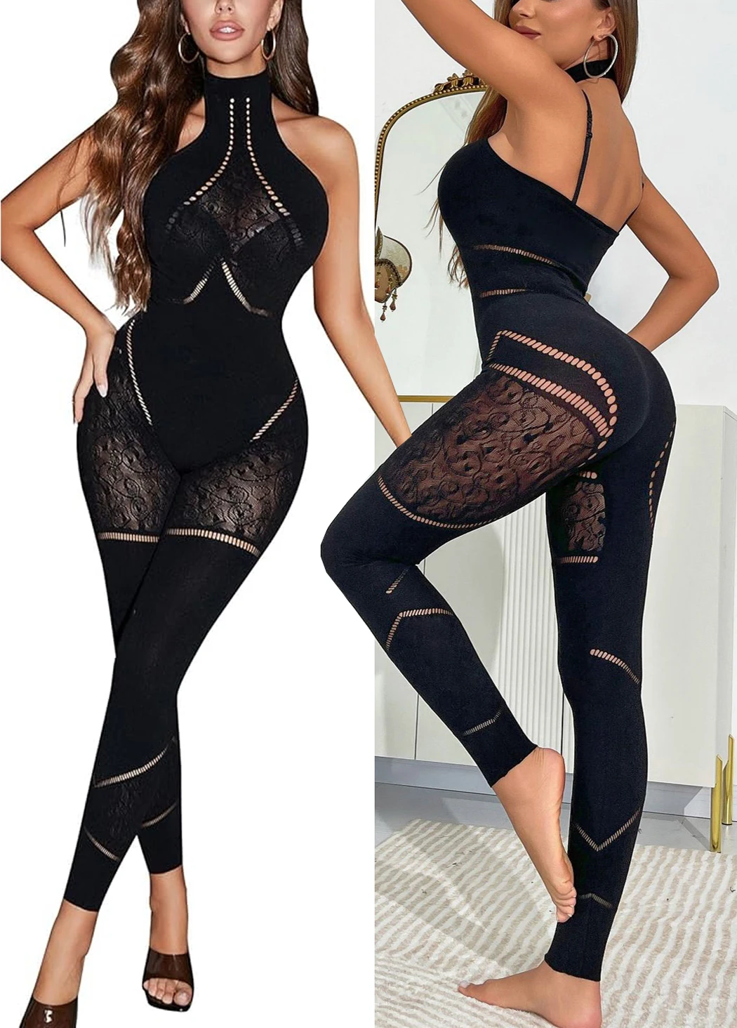 

hollow out sexy curves nightclub party transparent super elastic mesh playsuit bodysuit romper ropa de mujer romper jumpsuit