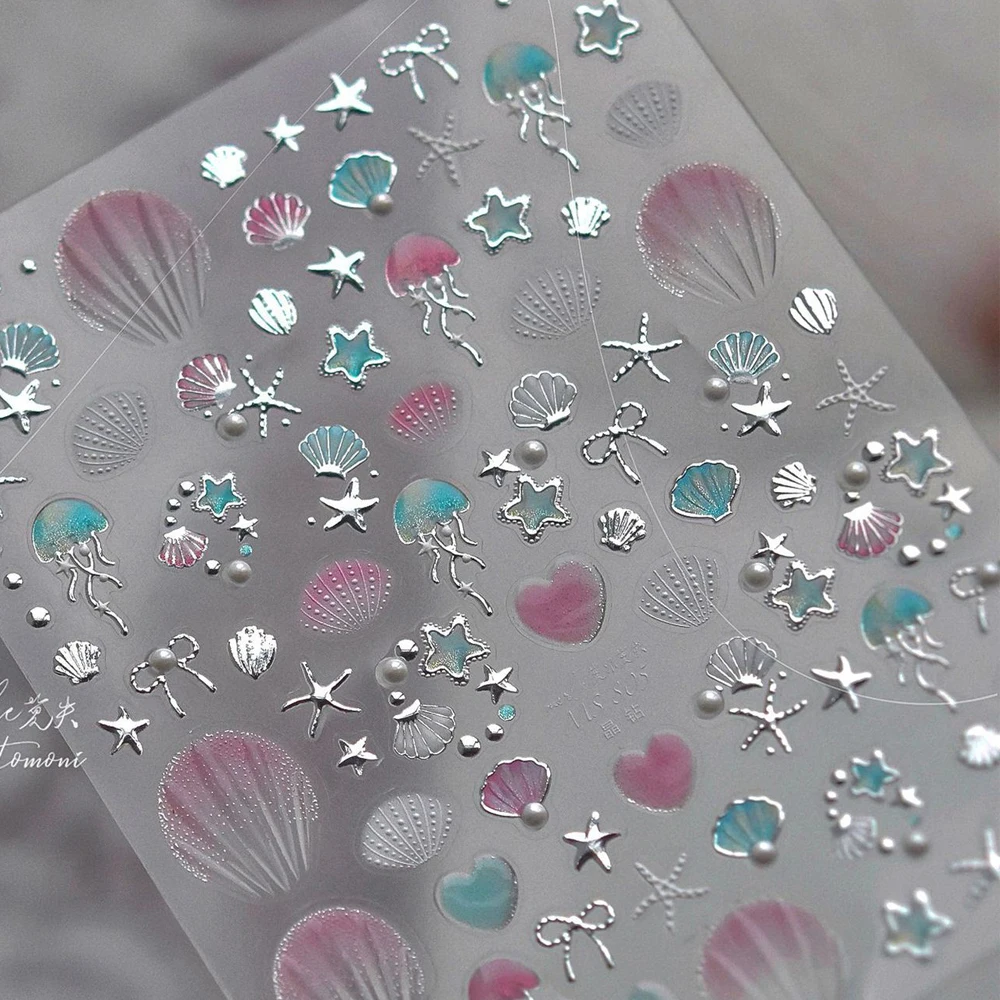 Adorable Swimming Turtles Underwater Ocean Nail Decals Colorful Fish Schools Delicate Starfish Coral 5D Jelly Nail Art Sticker
