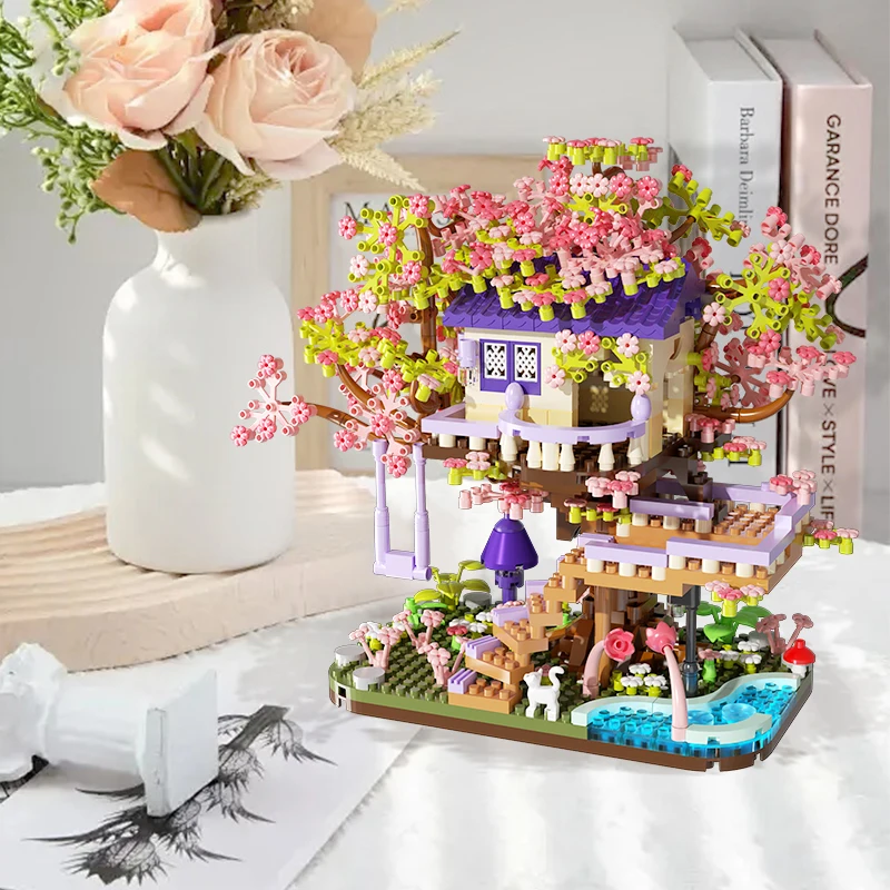 Blumen baum Haus Baustein DIY Montage Spielzeug Mikro Ziegel Puzzle Spielzeug für Kinder Kinder Mädchen Freundin Geburtstags geschenke