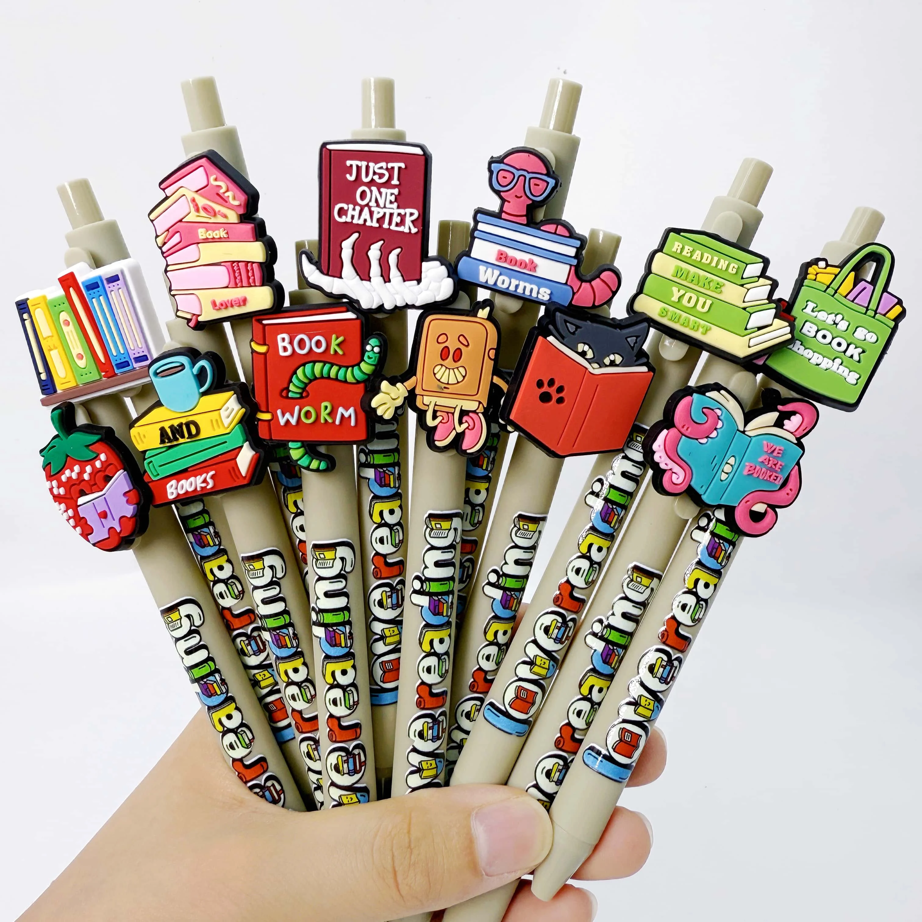 

8 pieces/16 pieces Bookworm-themed Twist-Up Ballpoint Pens, Learning Pattern Twist-Up Pens, Student Back-to-School Gift Pens