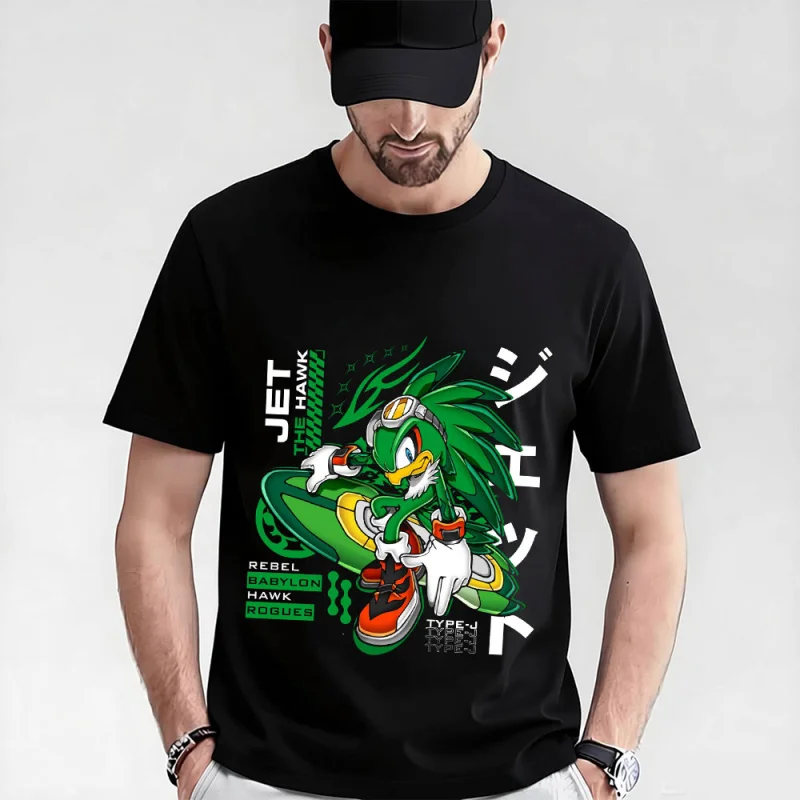 

Jet The hawk Cute Sonic The Hedgehog Shadow Gift t shirt for Anime lover 0319 Cartoon Graphic Tee Y2K clothes Large size Tops