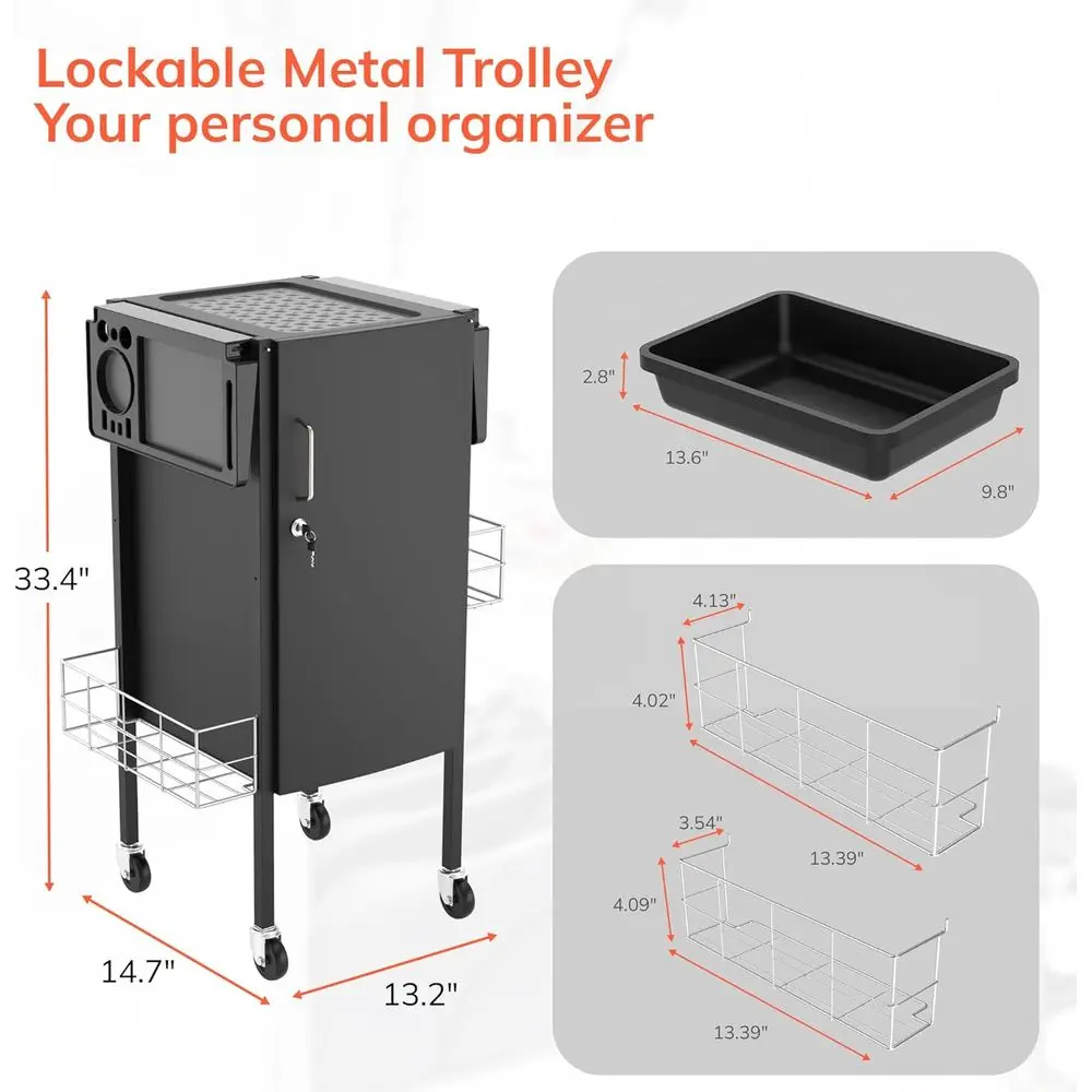 Upgrade Salon Metal Trolley Cart - Space Saving Rolling Beauty Cart for Extra Storage, Lockable 5 Trays, 2 Folding Tray Holders,