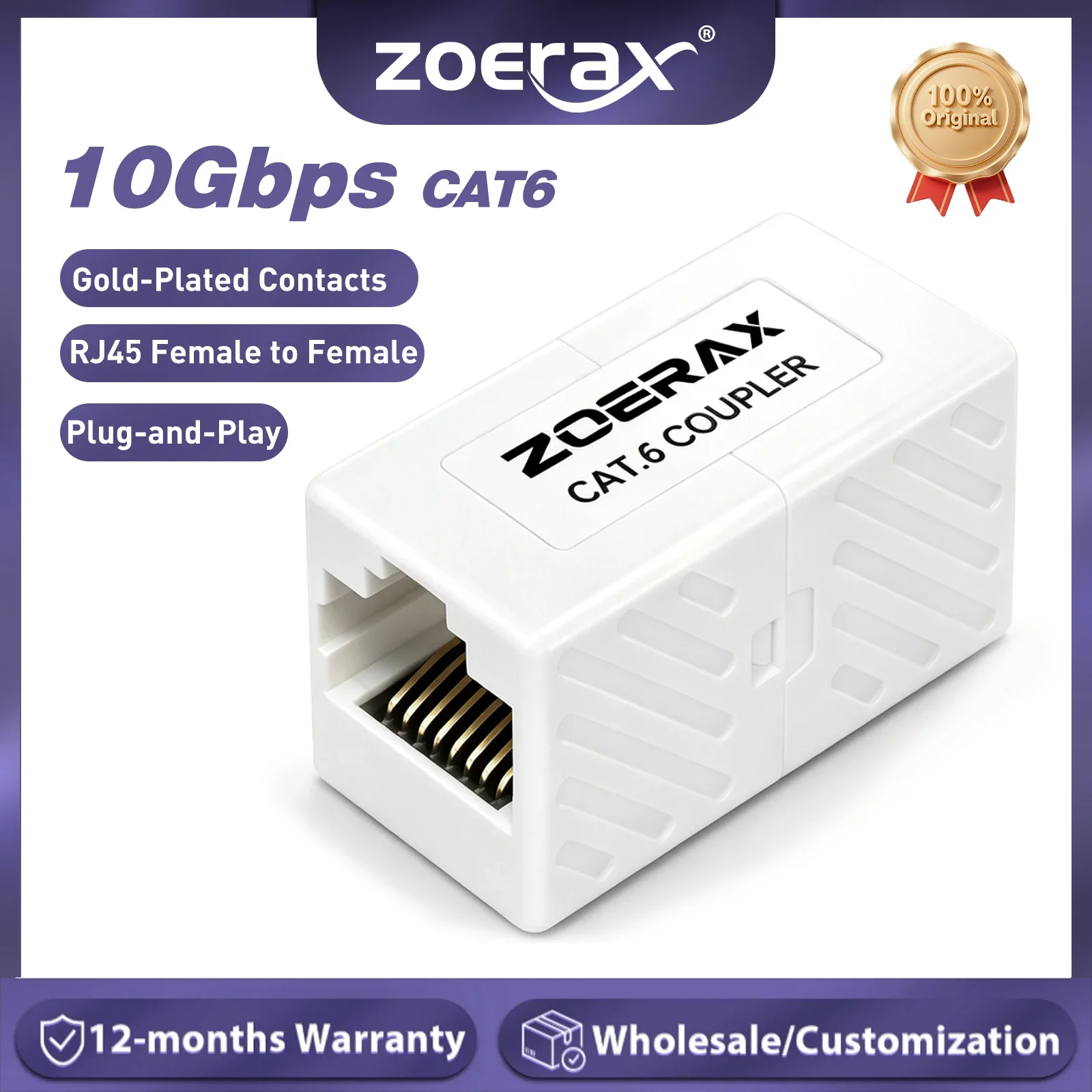 Соединитель ZoeRax CAT6 RJ45, удлинитель Ethernet 10 Гбит/с, Plug and Play, разъем «мама-мама» для Cat6 Cat5e, для домашней и офисной сети LAN