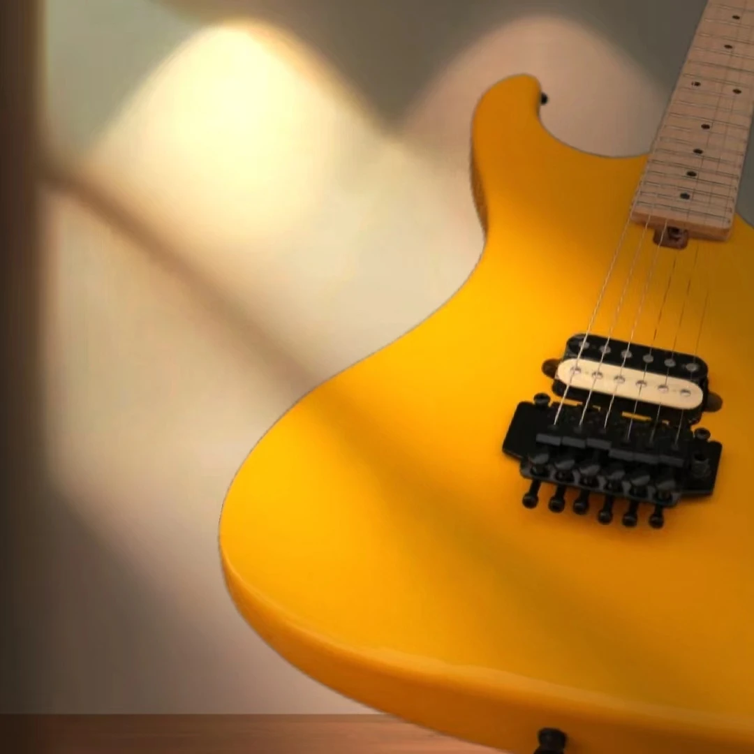 

Kra Edward Van Halen 5150 Yellow Electric Guitar Floyd Rose Tremolo Bridge, Single Pickup, Black Hardware