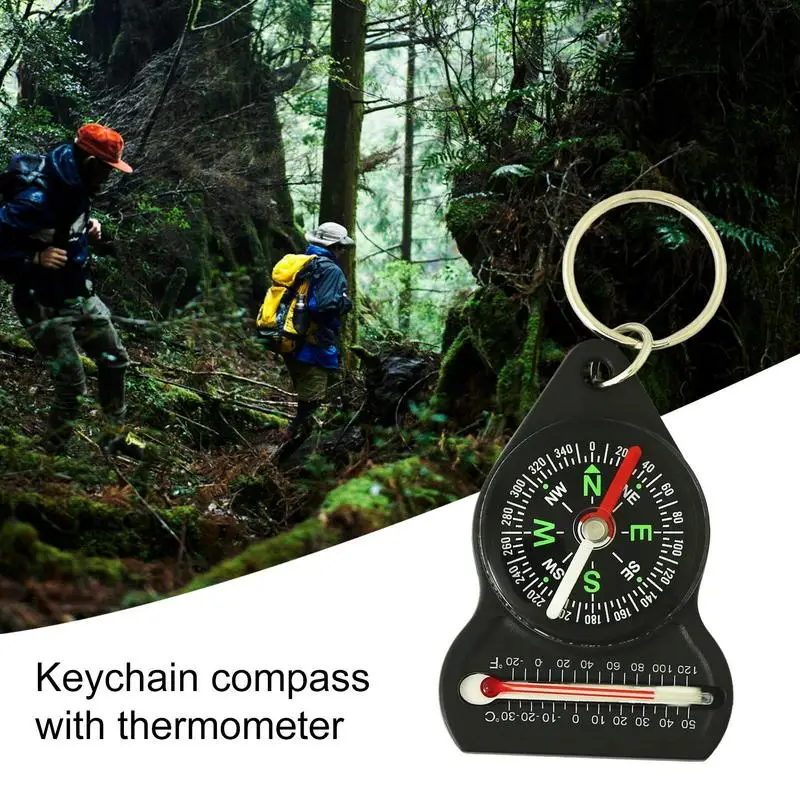 Mini Survival Compass Thermometer Portable Outdoor Camping Hiking Pocket Navigator Adventure Keychain Compass Navigation Tool