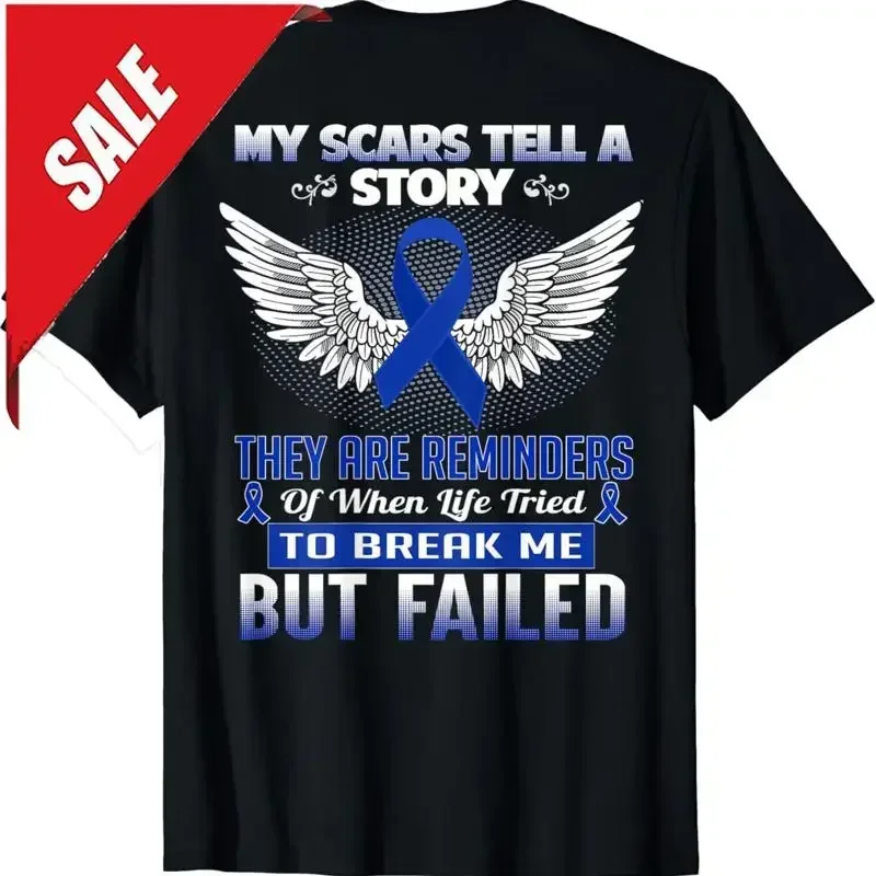 My scars tell a story Colon Cancer Awareness T Shirt on Back