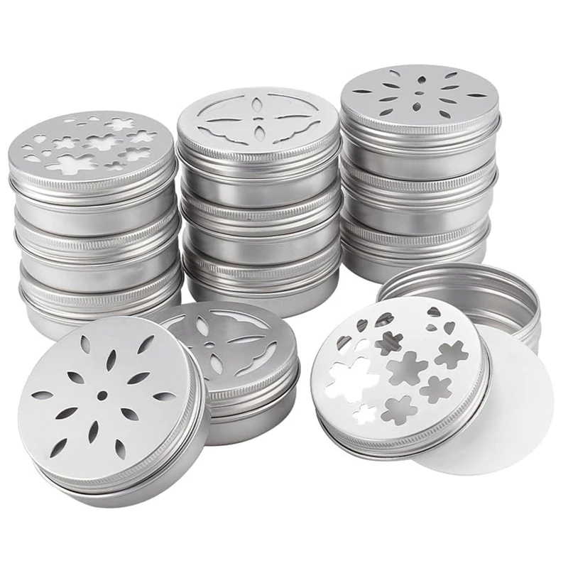 

12Pcs Air Freshener Tins 3 Style Scent Beads Container 2 Ounce Aluminium Metal Container Empty Storage Tins With Lids