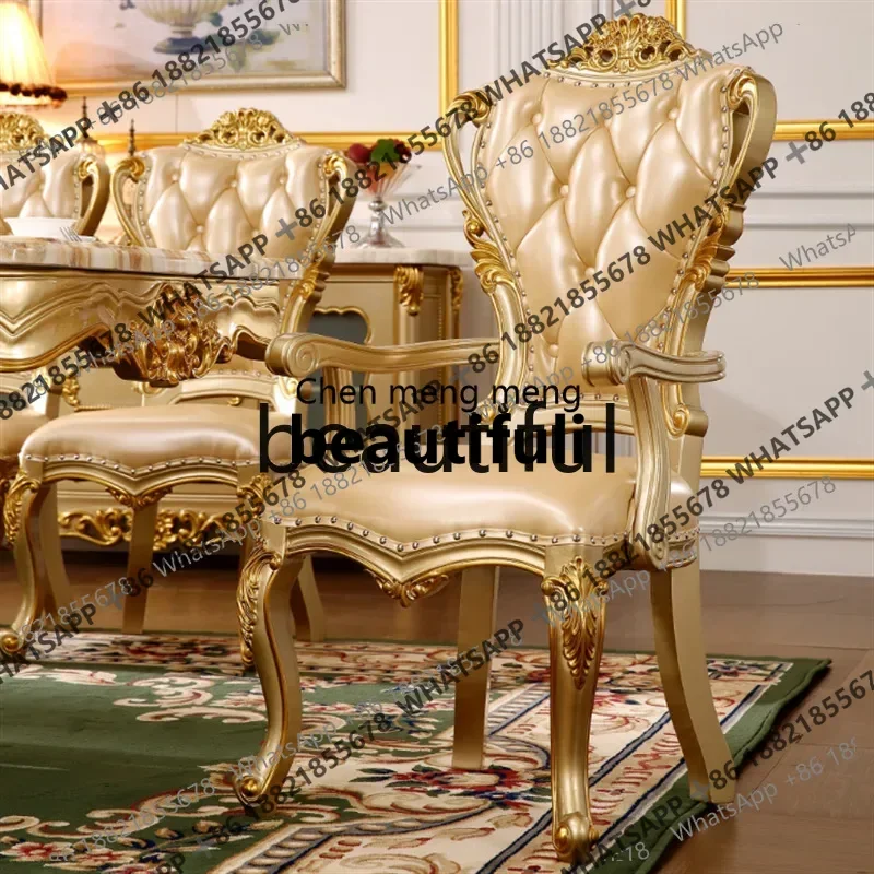 z JEuropean dining chair, leather first layer cowhide chair simple European style villa dining room furniture