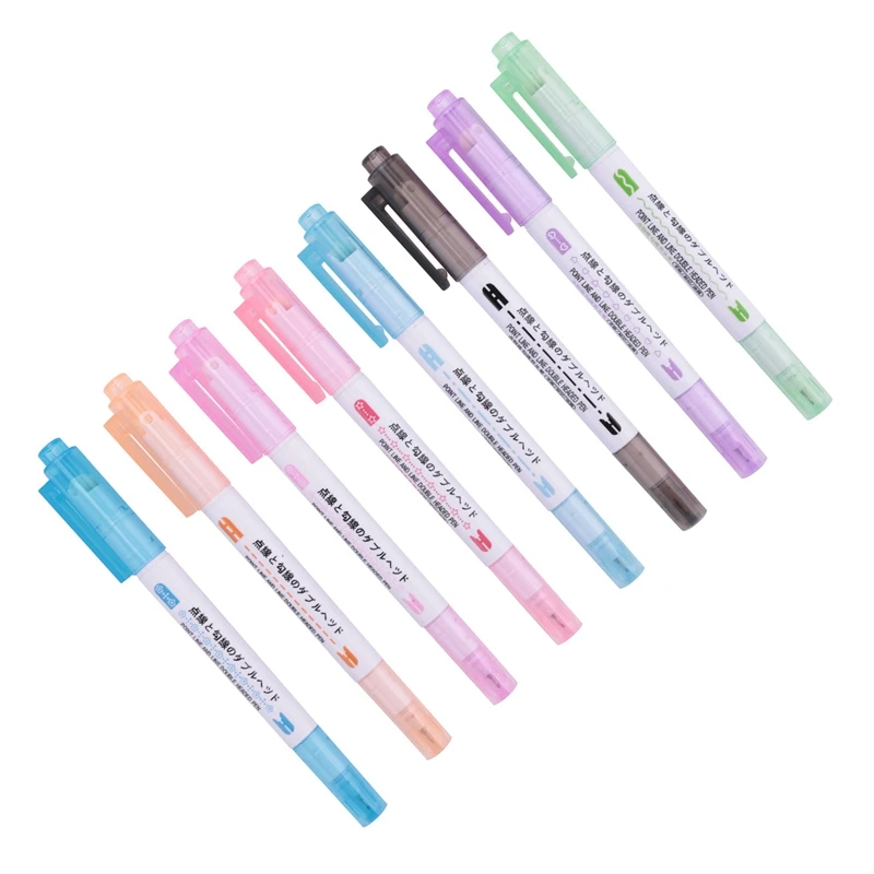 8 Piece Curve Pen Set Dual Tip Linear Color Pens For Diary Paper Companion Gel Pens 8 Colors Shape Gel Pens