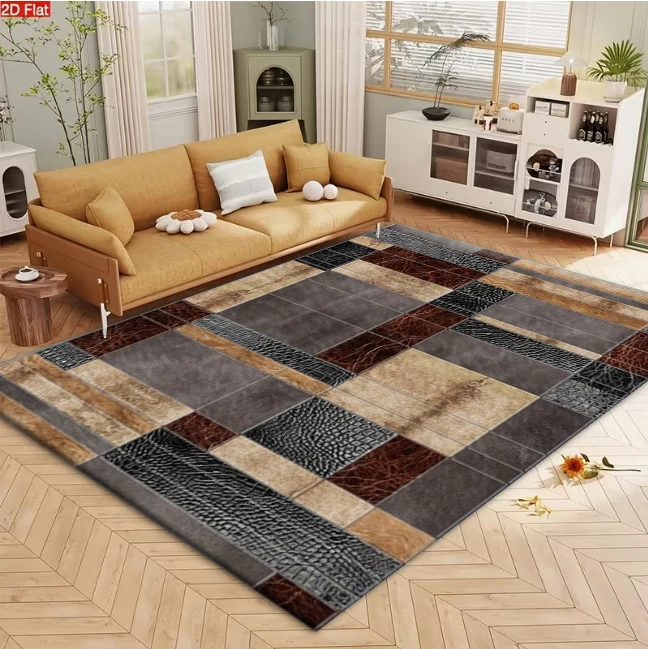 Industrial Patchwork Texture Carpet Flooring Home Interior Area Rug Decorative Floor Rug for Living Room Office Space