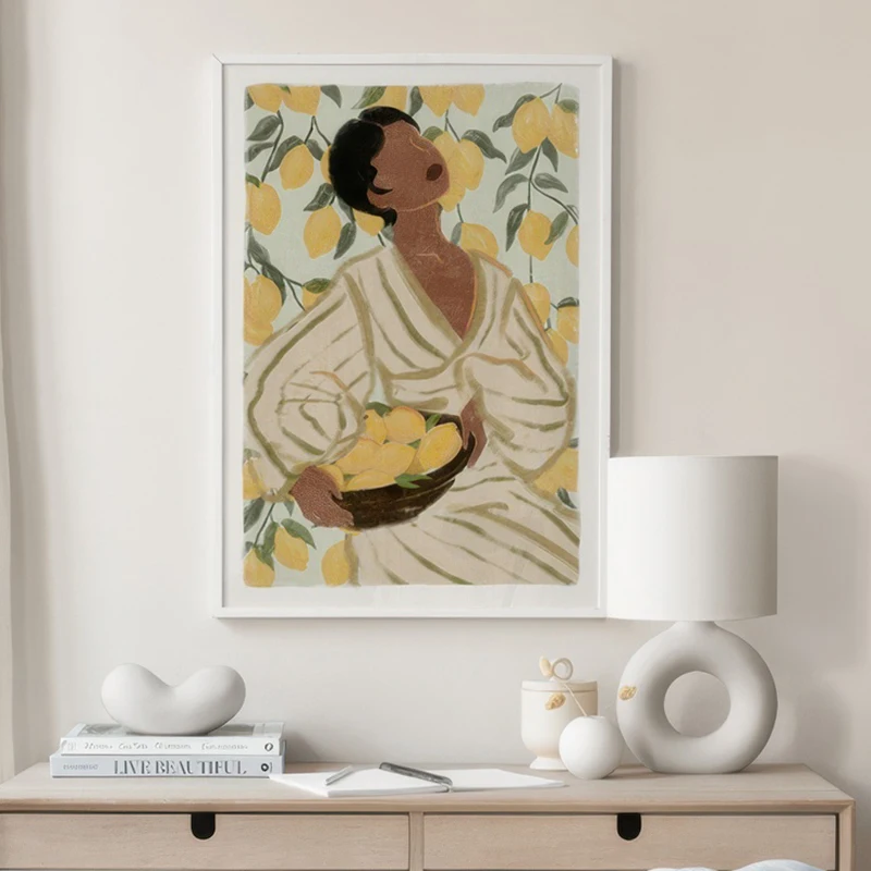 Summer Yellow Woman Surfer Beach Lemon William Morris Wall Art Canvas Painting Decorative Poster Print Picture Modern LivingRoom