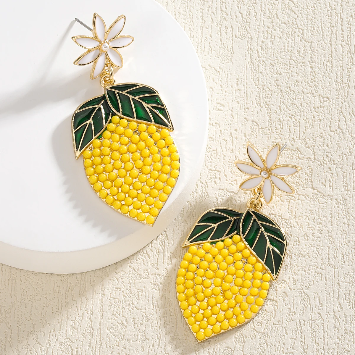 girlgo Handmade Alloy Rice Bead Lemon Drop Earrings - Summer Fresh Fashion Jewelry for Women, Boho Chic Accessory