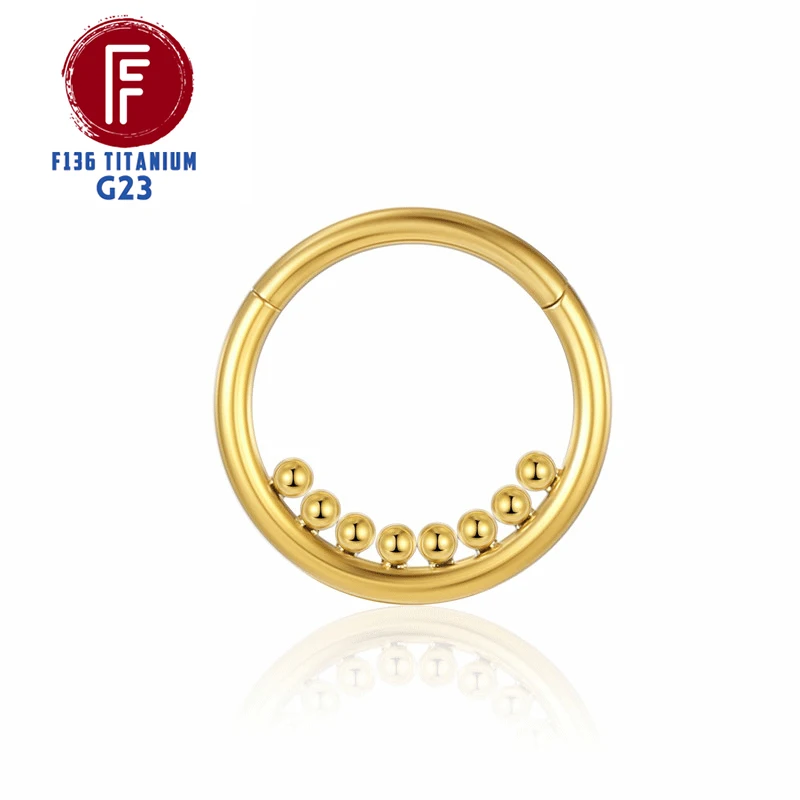 F136 Titanium Nose Piercing Hinged Bead Hoops CZ Stone Rings