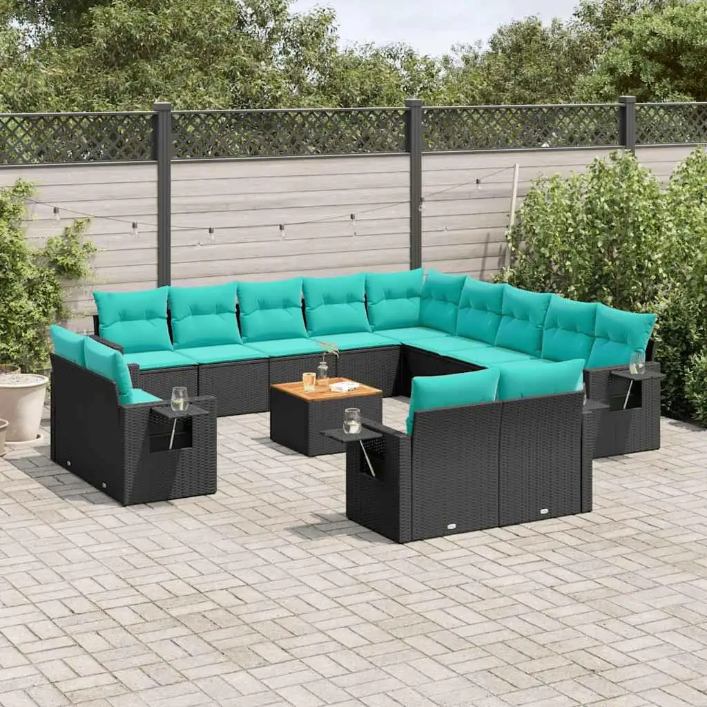 

14 Piece Outdoor Furniture Set with Cushions Black Rattan Patio Sofa Stylish Garden Seating