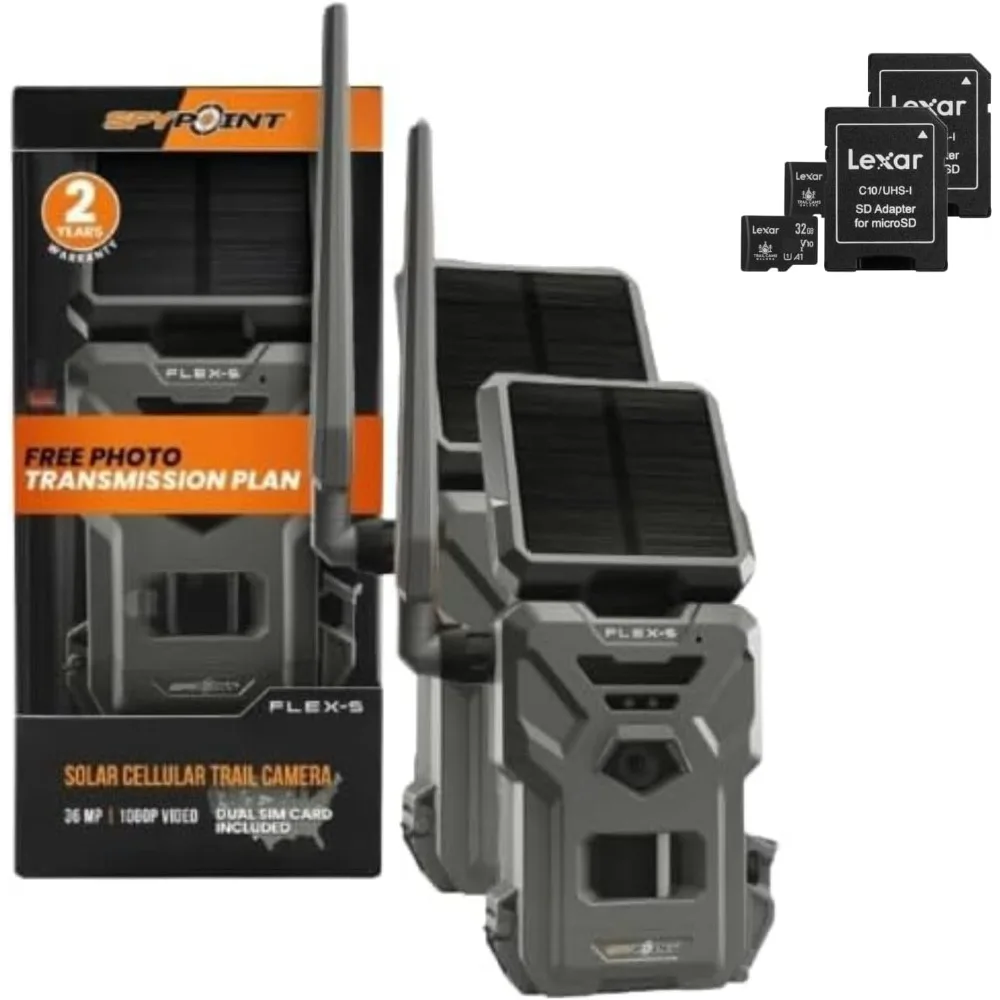 Flex-S Solar Cellular Hunting Trail Camera (2pk), Integrated Solar Panel, On-Demand Capable, LTE Connectivity, 100-foot Flash