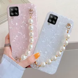 Luxury Pearl Bracelet Wrist Chian Case For Samsung galaxy A12 5G Shockproof Cover For Samsung A12 Phone Cases A12 M12 A22 A13