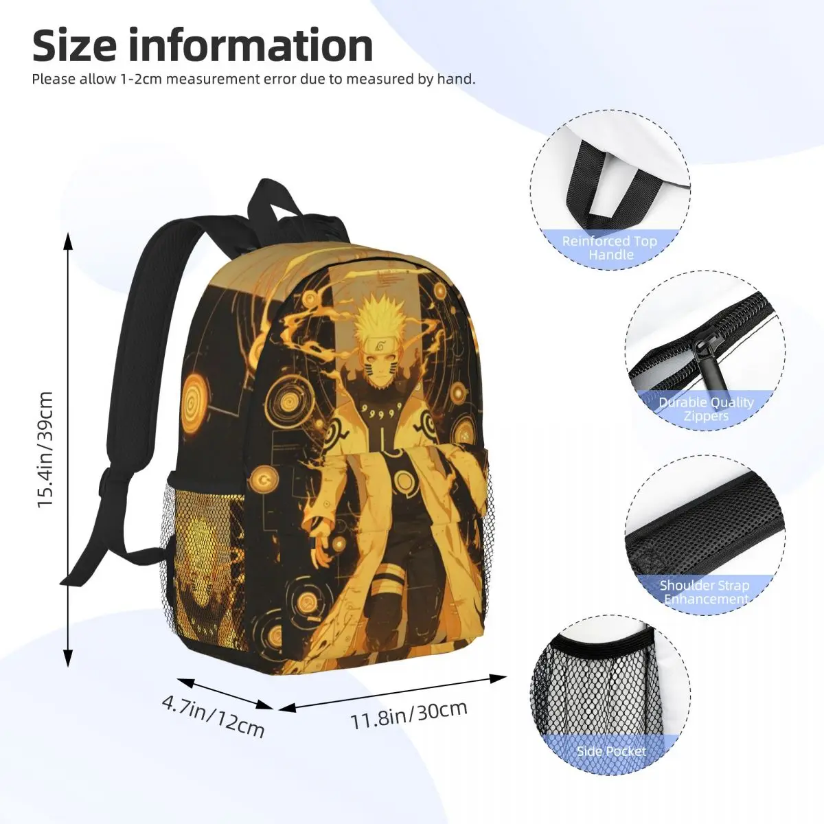 Mochila informal ligera con estampado de Naruto para la escuela, compras al aire libre, oficina, 15 pulgadas