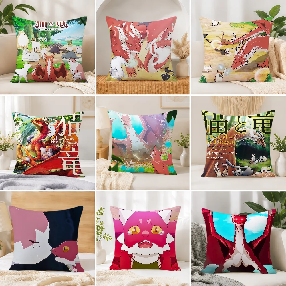 Anime Cute The Cat And The D-dragon Cushion Cover Soft Pillowcase Gift Sofa Home Living Room Hogar Bed Decor Pillowcover
