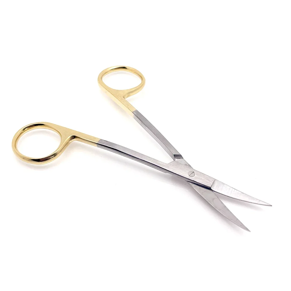 Curved Dental Surgical Scissors Gold Bathed Cable Professional Ophthalmic Scissors for Dentist Surgery