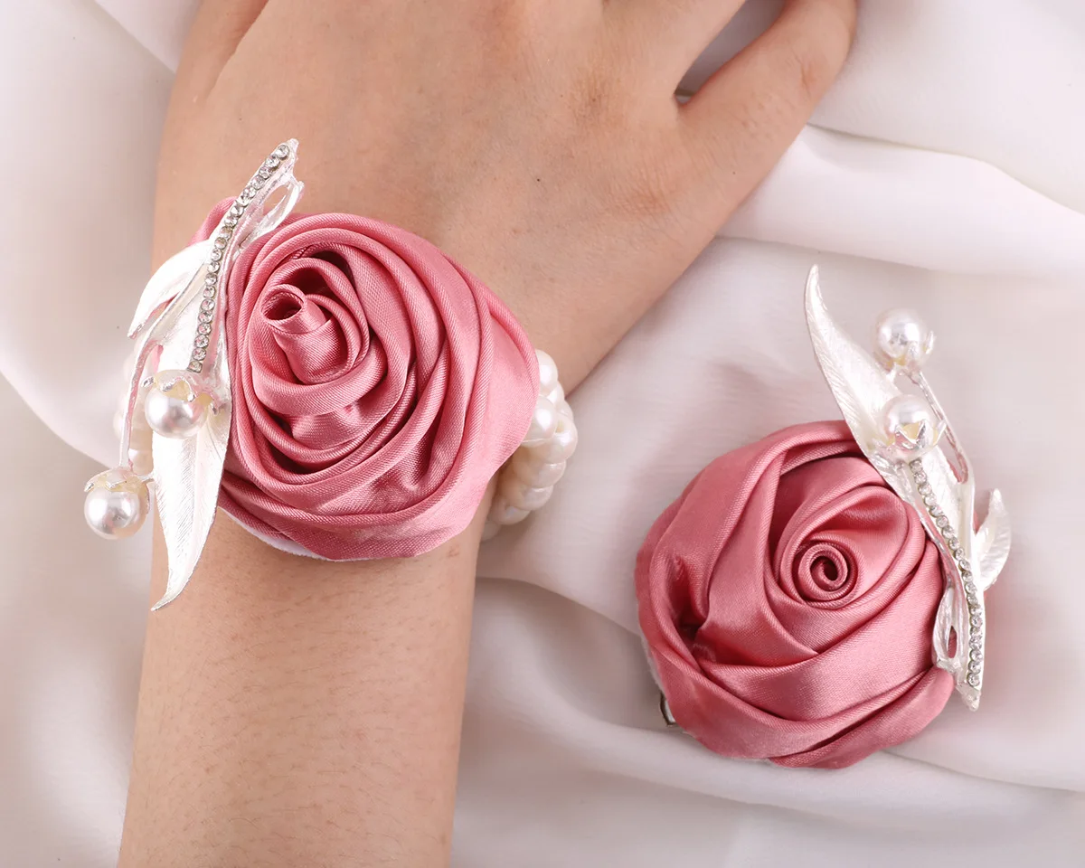 Wedding Wear Rose Roll Wrist Flower Corsage Brooch Bride and Groom Dress Up Accessories Wedding Accessories for Bride