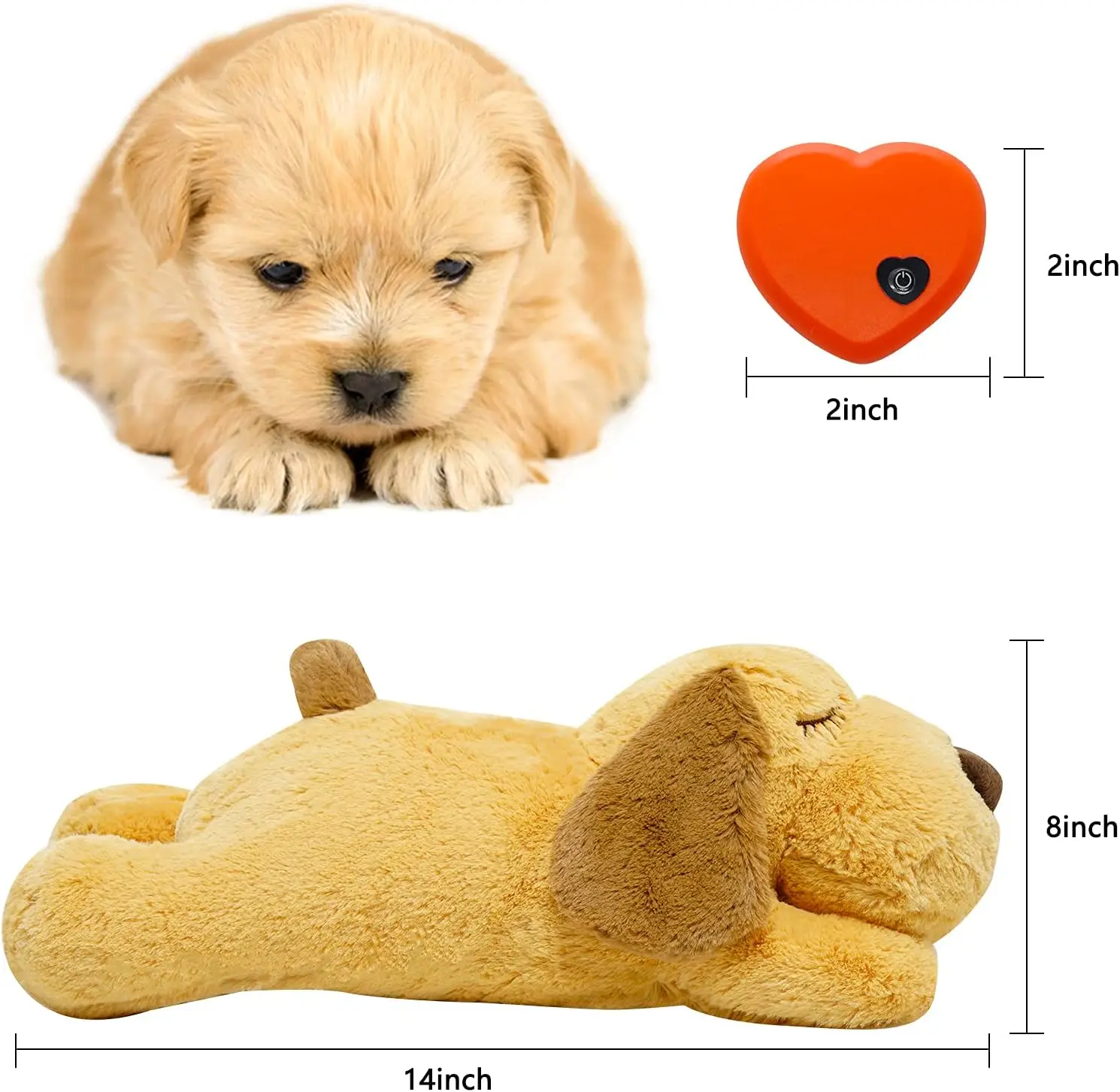 Calming Dog Anxiety Toy with Realistic Heartbeat Plush Puppy Comfort for Crate Training Sleep Behavior Support