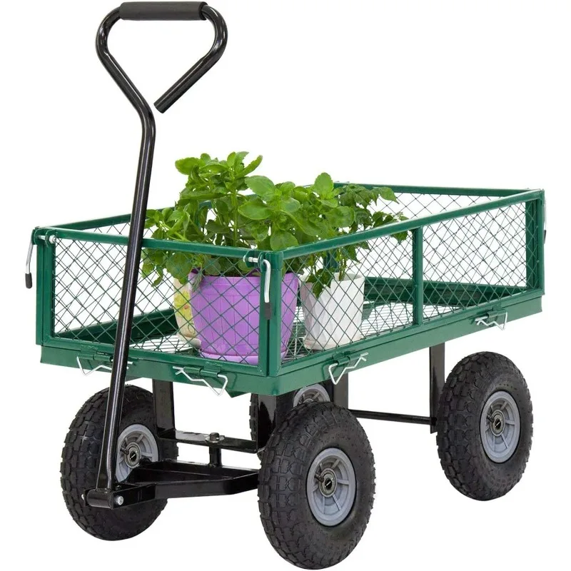 

Garden Carts Yard Dump Wagon Cart Lawn Utility Cart Outdoor Steel Heavy Duty Beach Lawn Yard Landscape