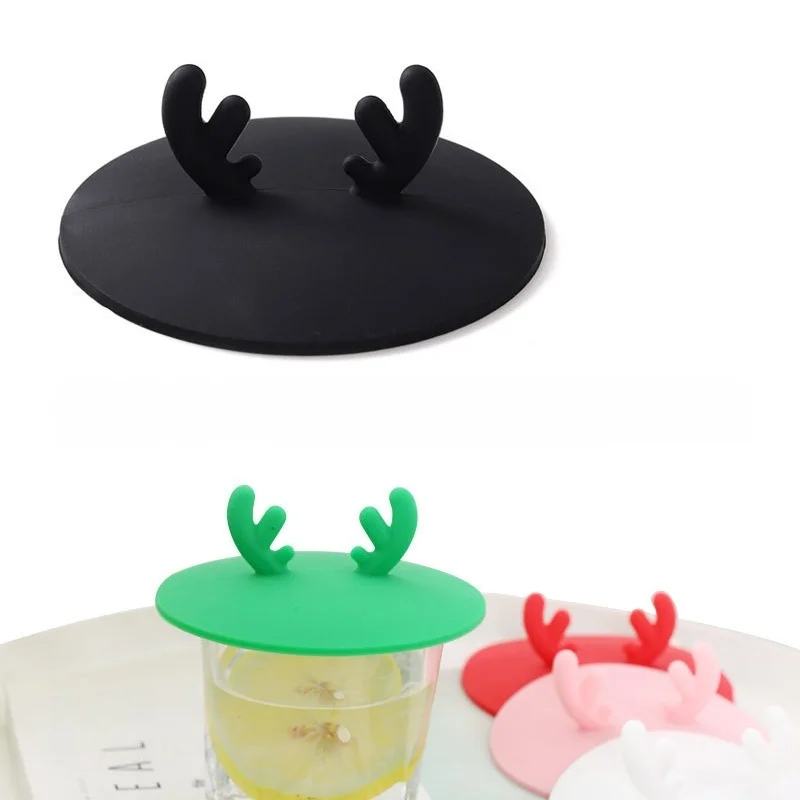 Silicon Cup Lid with Cute Cat Ear Antler, Sealed Leak-Proof Dust Cover for Coffee Water Cup, Round Cup Accessories